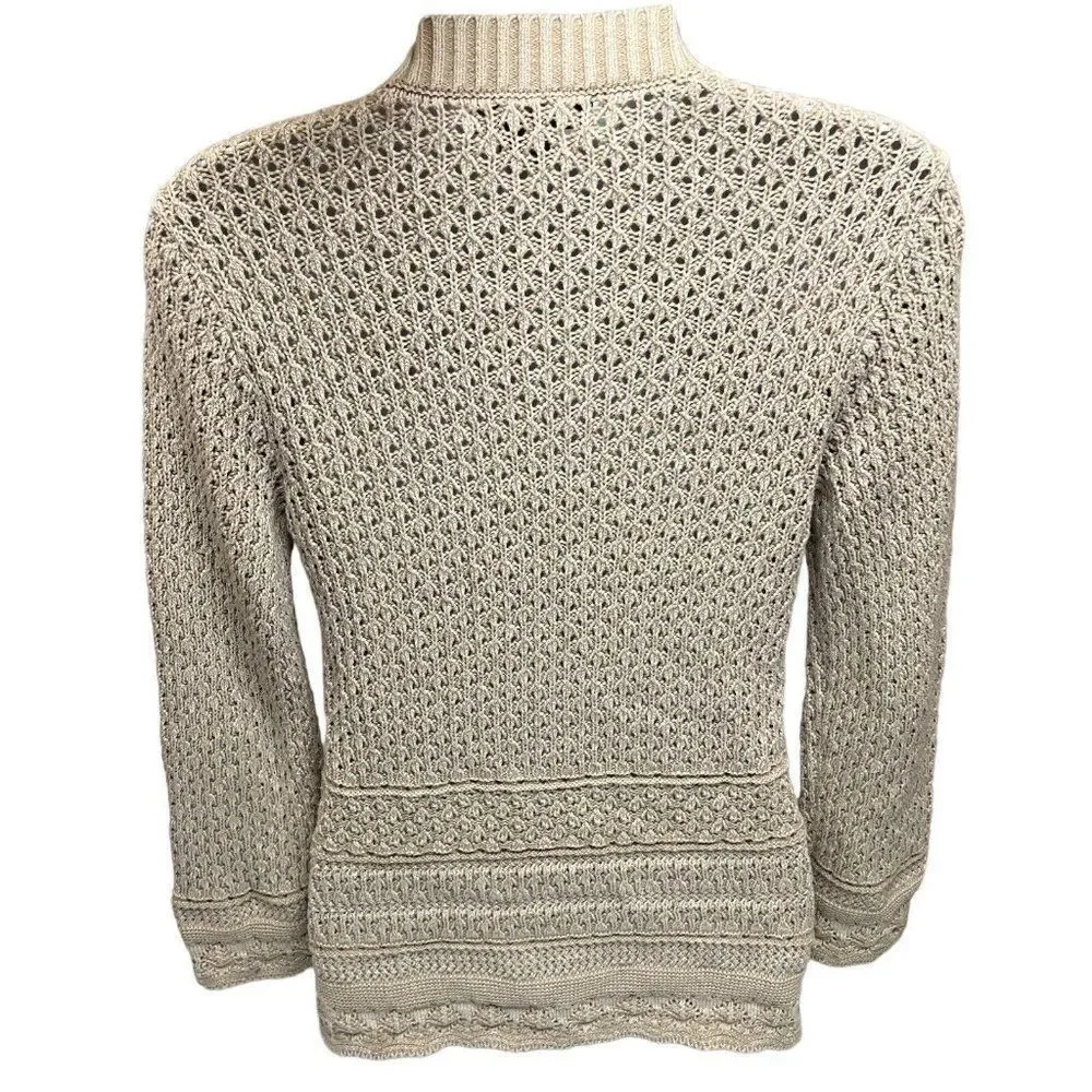 Eddie Bauer Open Knit Cotton Cardigan Sweater‎ Beige Coastal Beachy S